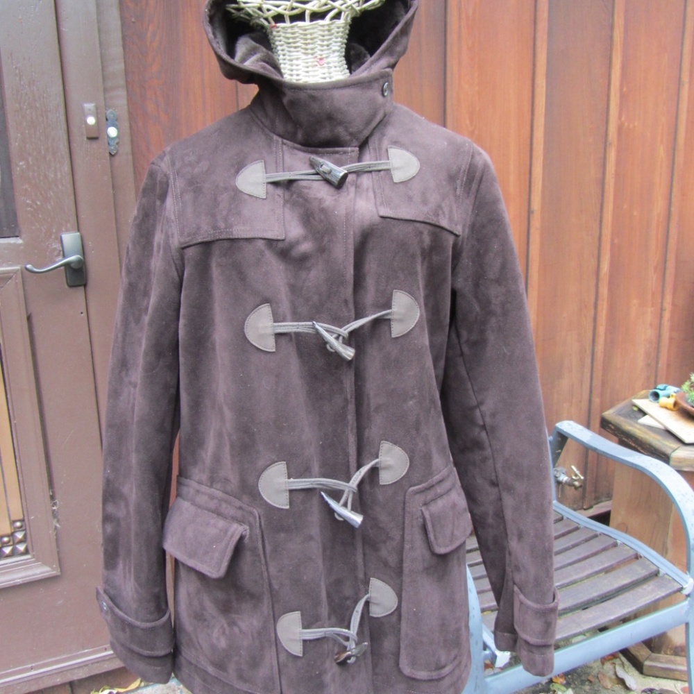 CHAPS BROWN LUXURIOUS FAUX SUEDE FABRIC CAR COAT S